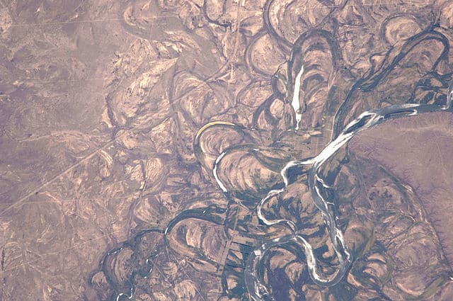 The meandering of the River Negro in Argentina, demonstrated in a satellite image