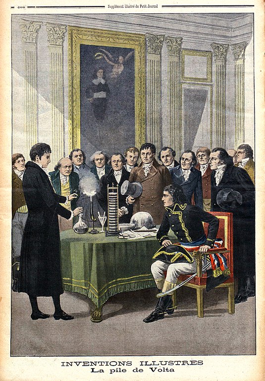 Volta displaying his invention to Napoleon Bonaparte