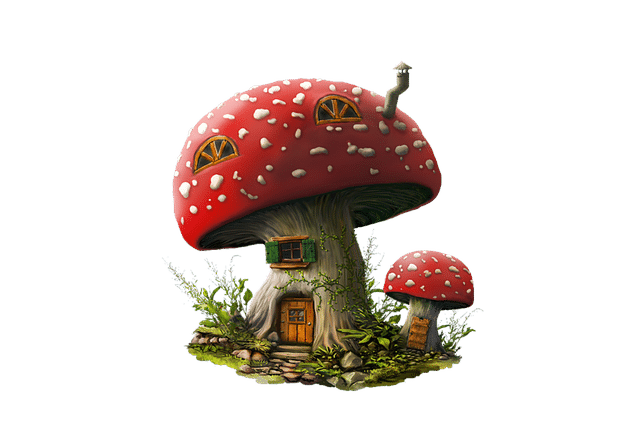 Example of mushrooms in folklore, where mushrooms are often used as houses for fairies or gnomes