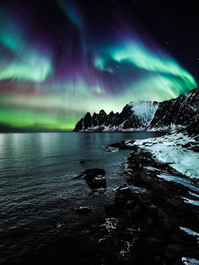 Example of aurora borealis in the Arctic