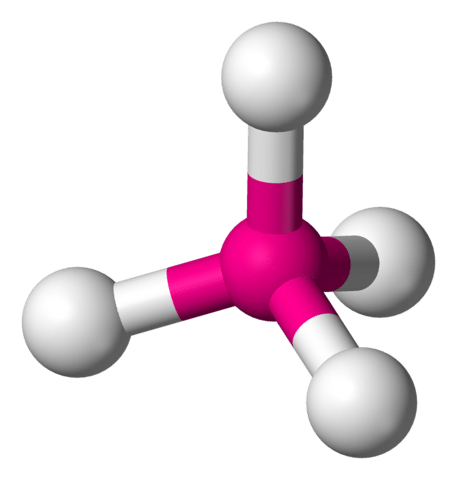 A tetrahedral structure. Cations are represented by pink balls, and anions by white balls
