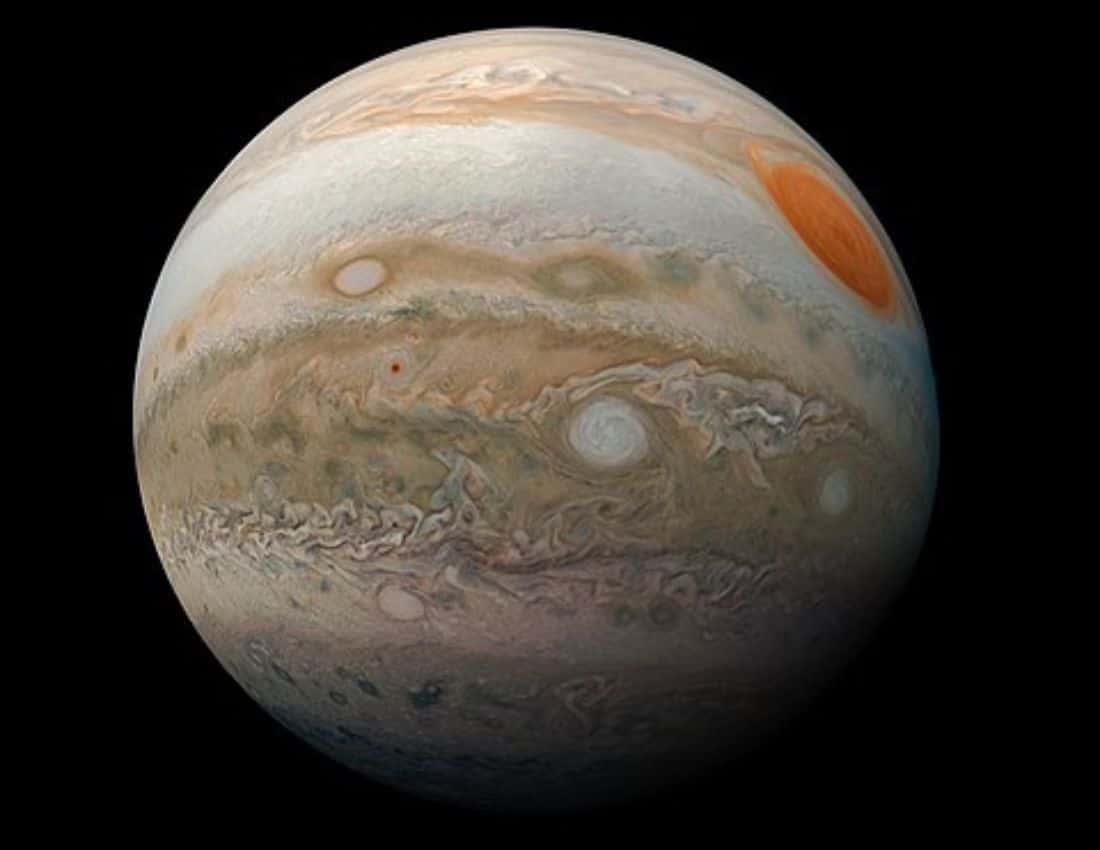 The colorful planet, Jupiter, with its red spot clearly visible