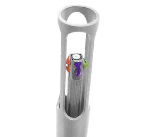 A close up of a pen
Description automatically generated