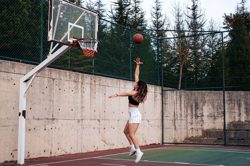 a woman jumping